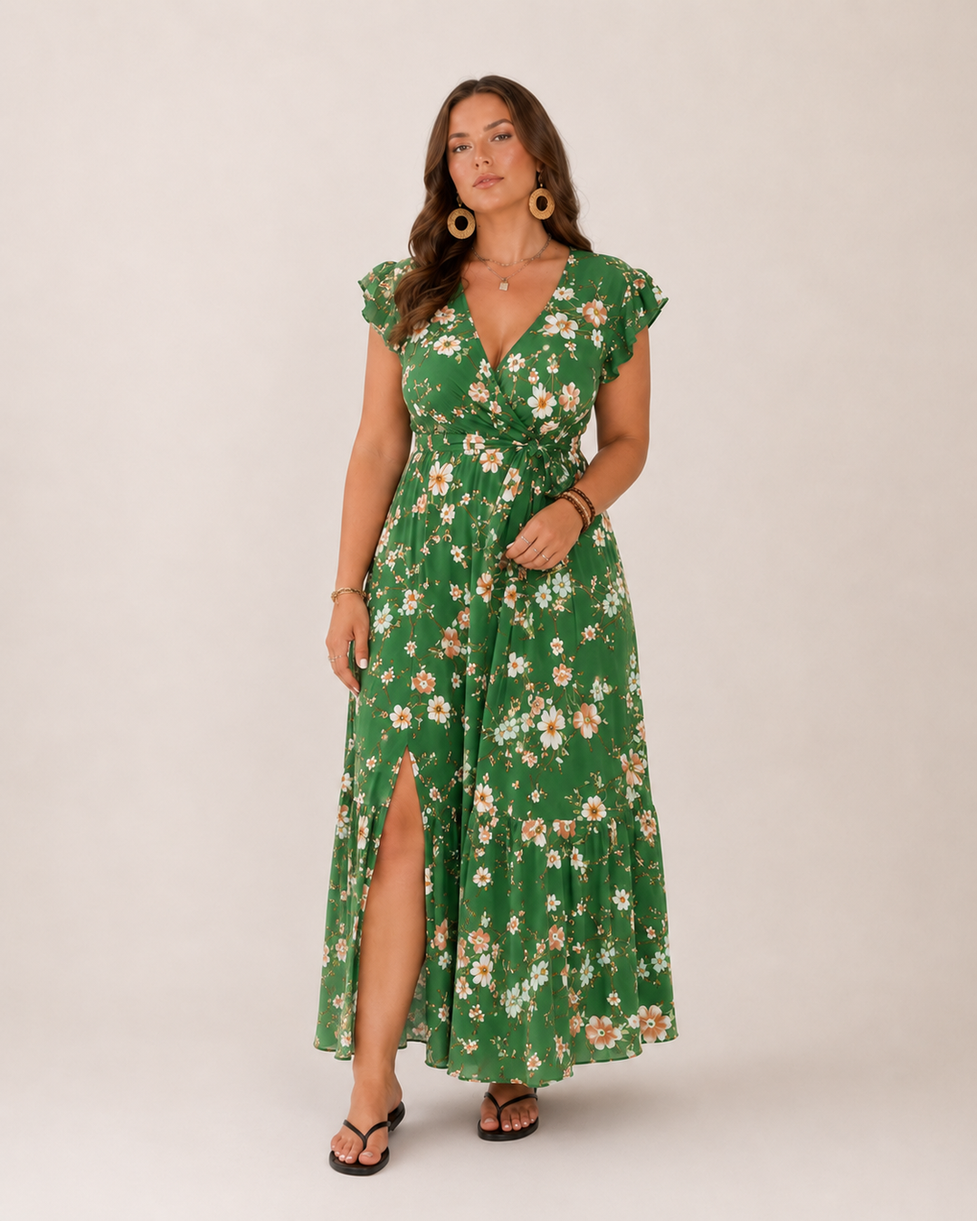 Britt - Flowy Maxi Dress with Floral Print and Flattering Wrap Fit
