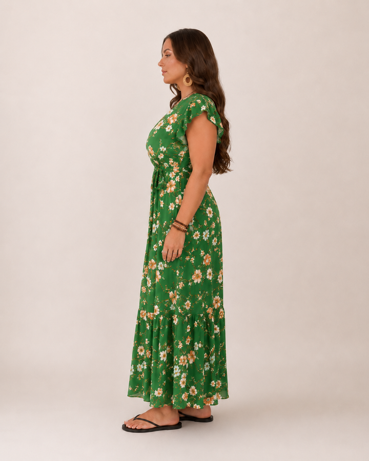 Britt - Flowy Maxi Dress with Floral Print and Flattering Wrap Fit