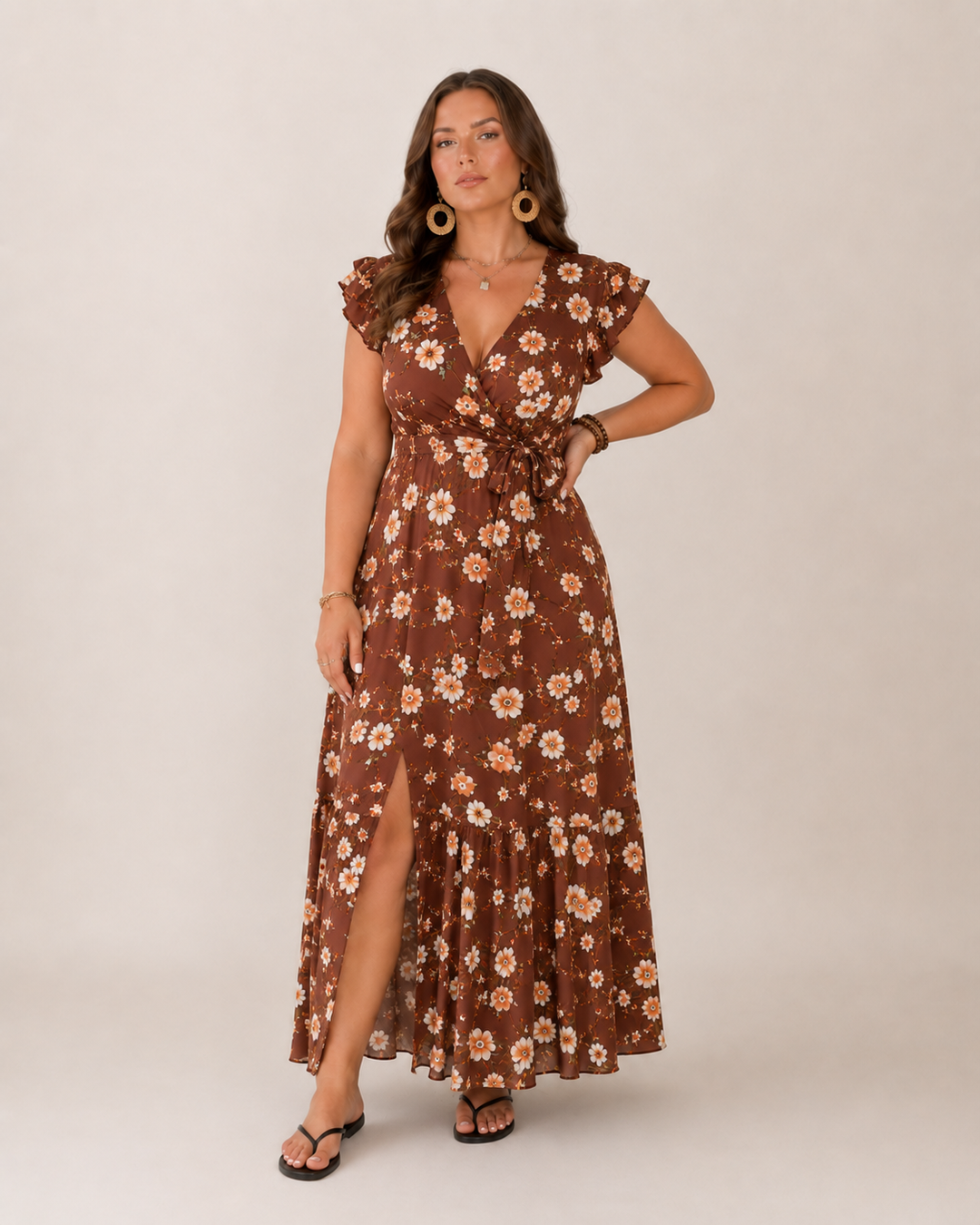 Britt - Flowy Maxi Dress with Floral Print and Flattering Wrap Fit
