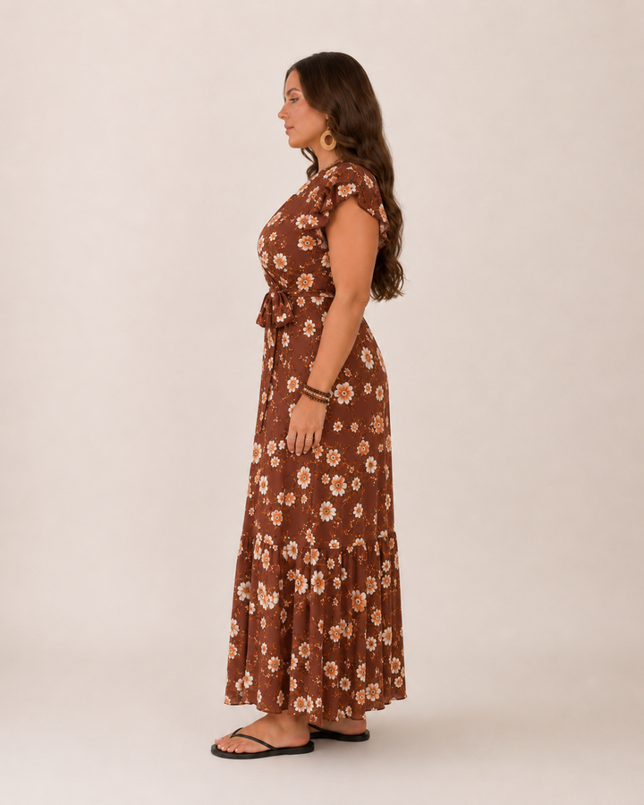 Britt - Flowy Maxi Dress with Floral Print and Flattering Wrap Fit