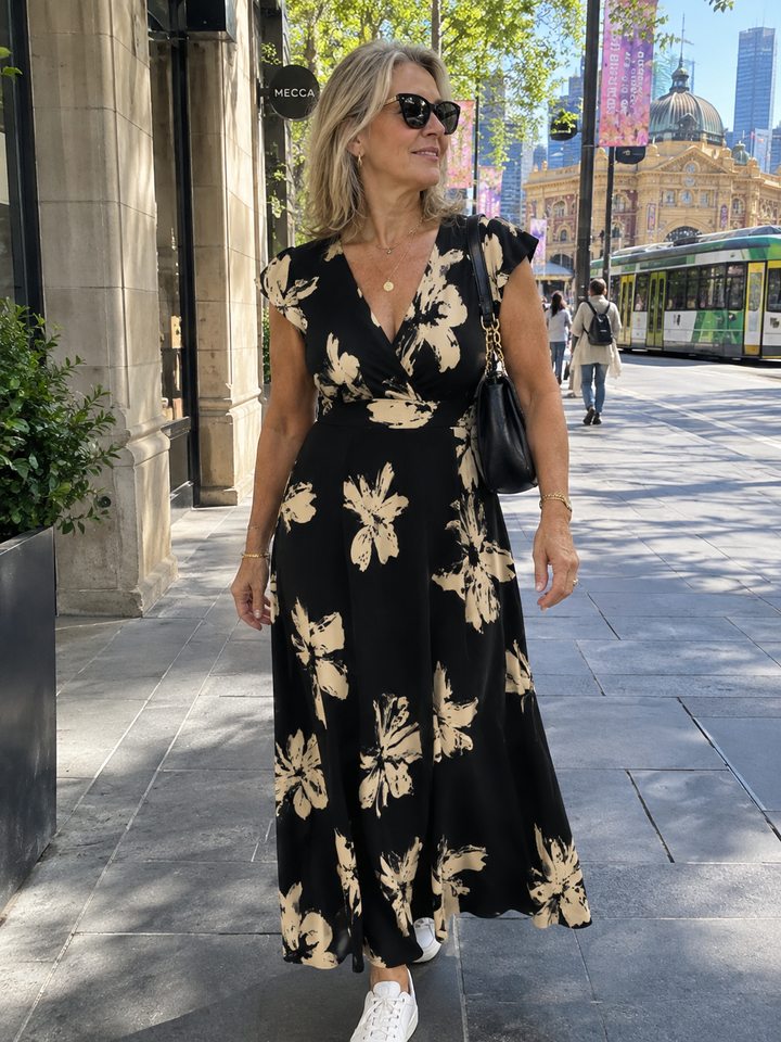 ZOELLA™ – Elegant Summer Printed Short Sleeve Maxi Dress