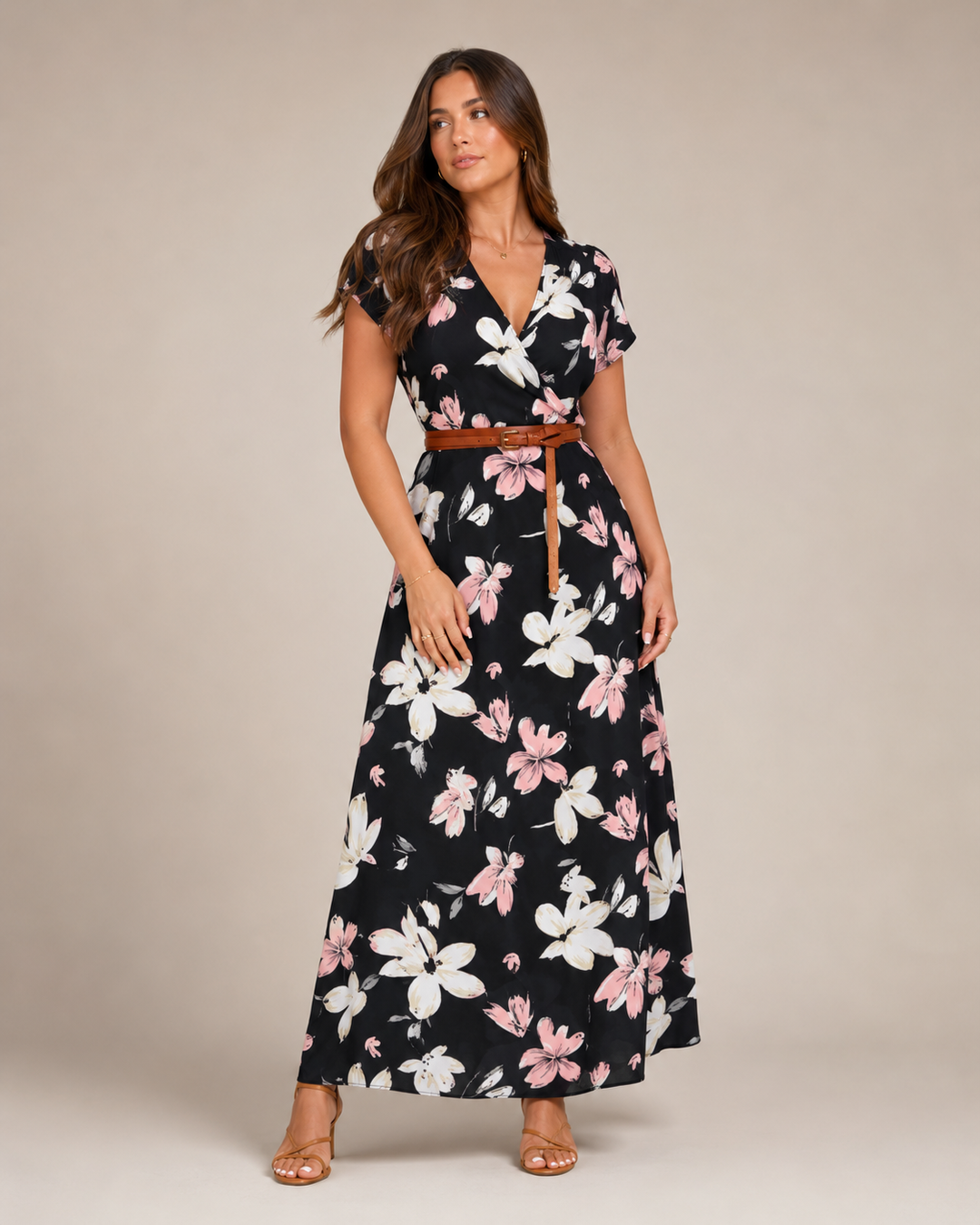 Miranda - Maxi Dress with Elegant Print and Tie Belt