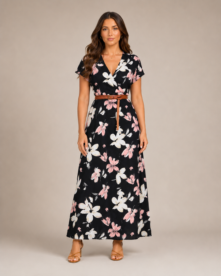 Miranda - Maxi Dress with Elegant Print and Tie Belt