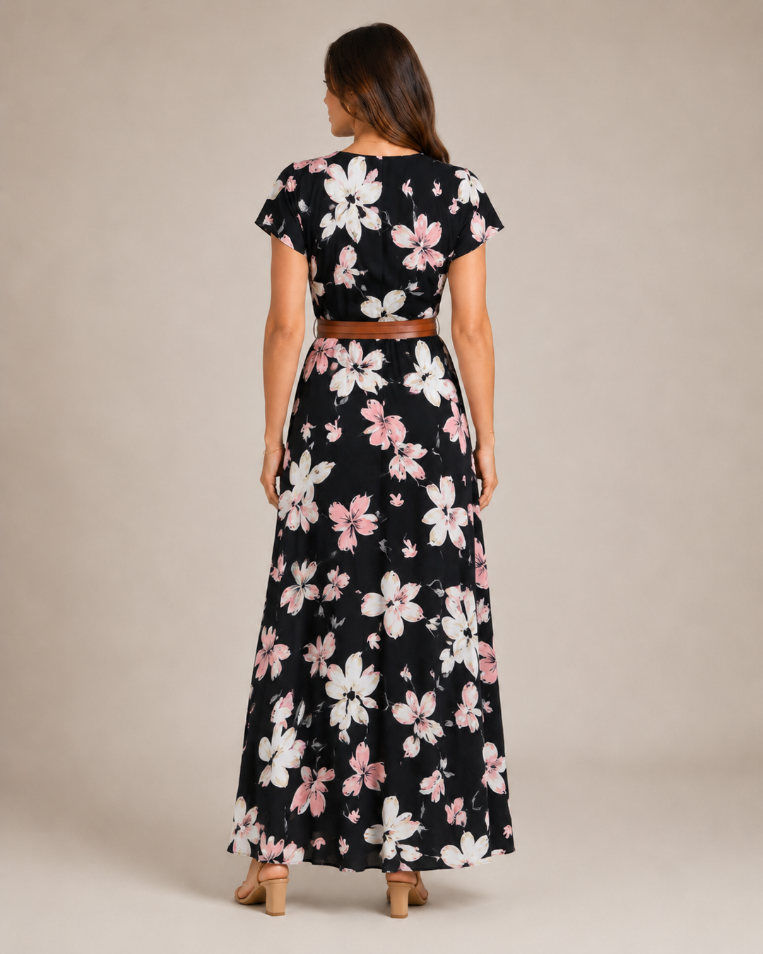Miranda - Maxi Dress with Elegant Print and Tie Belt