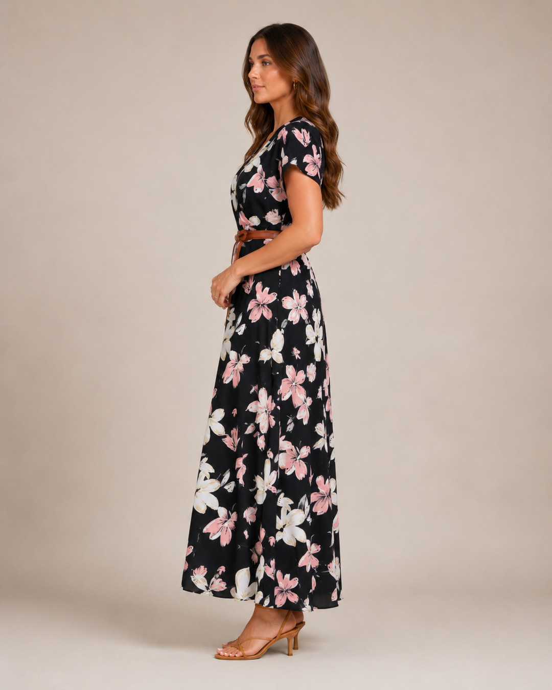 Miranda - Maxi Dress with Elegant Print and Tie Belt