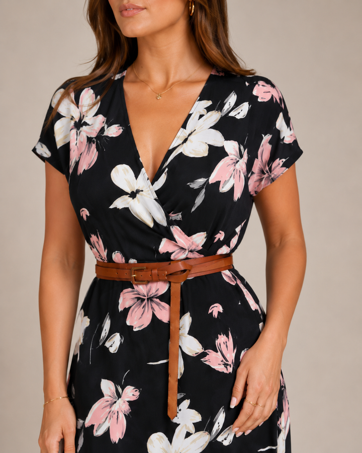 Miranda - Maxi Dress with Elegant Print and Tie Belt