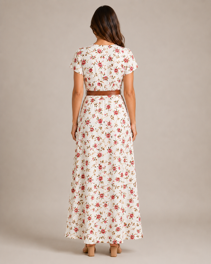 Miranda - Maxi Dress with Elegant Print and Tie Belt