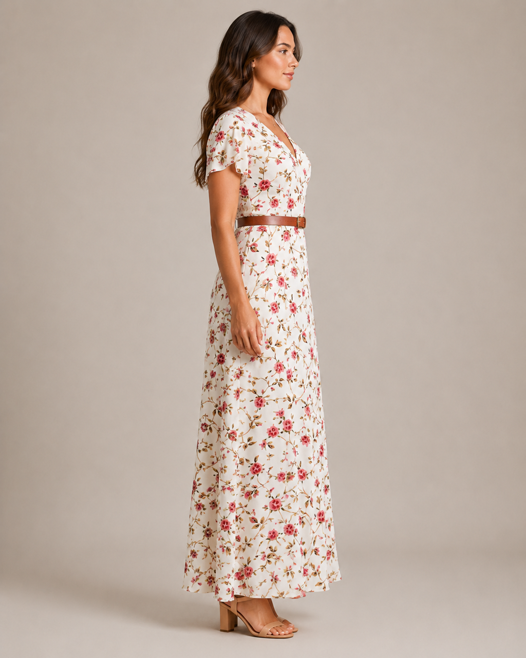 Miranda - Maxi Dress with Elegant Print and Tie Belt