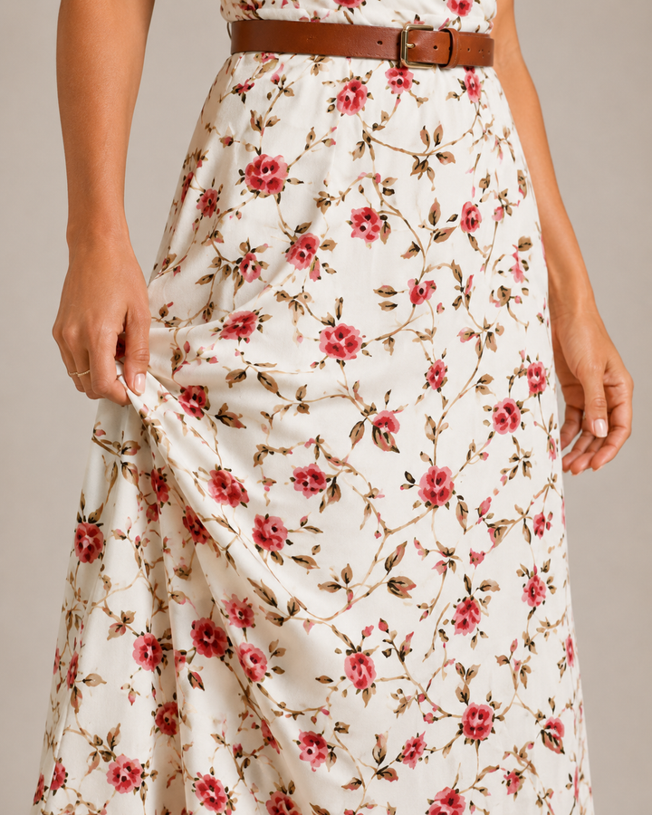 Miranda - Maxi Dress with Elegant Print and Tie Belt