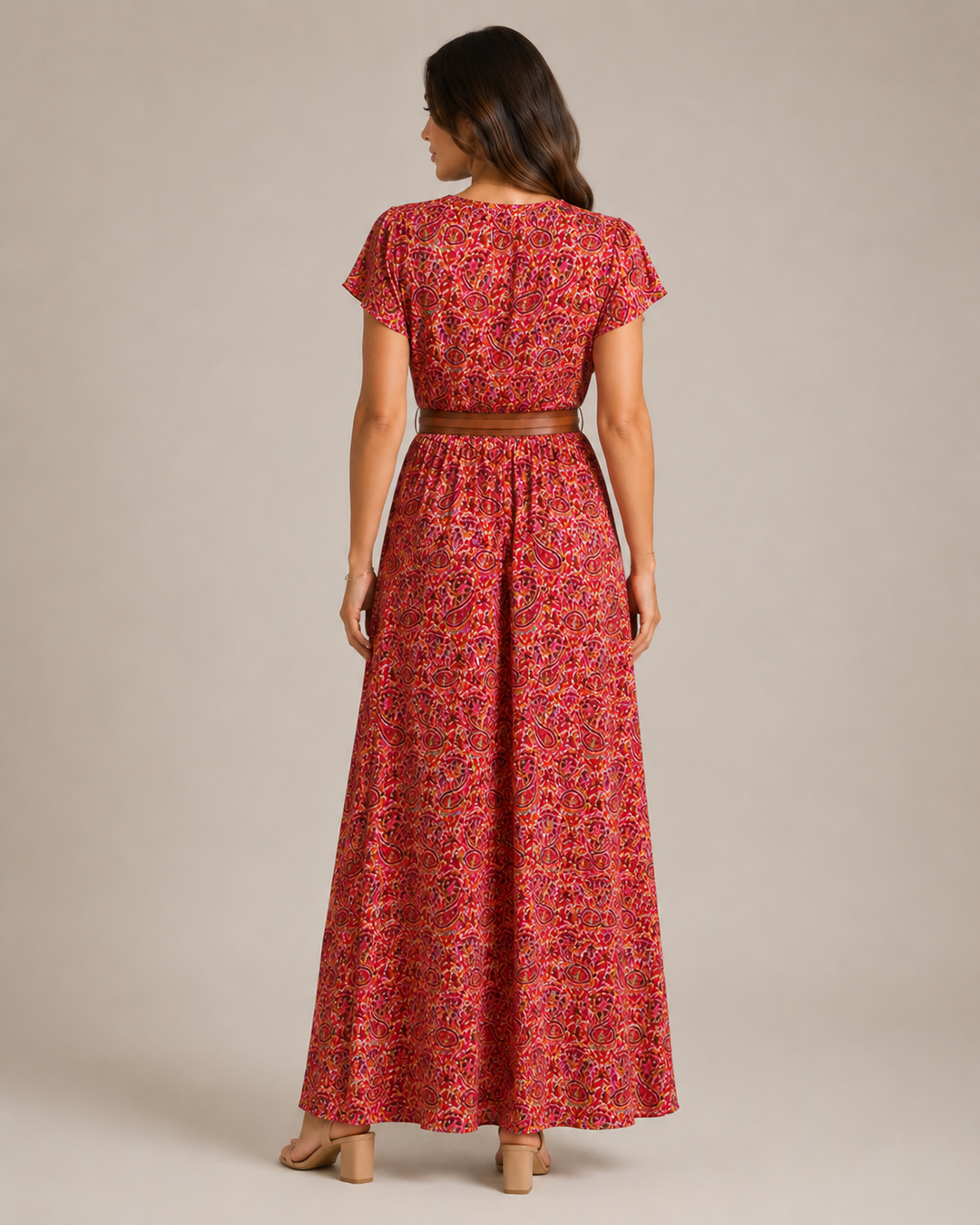 Miranda - Maxi Dress with Elegant Print and Tie Belt