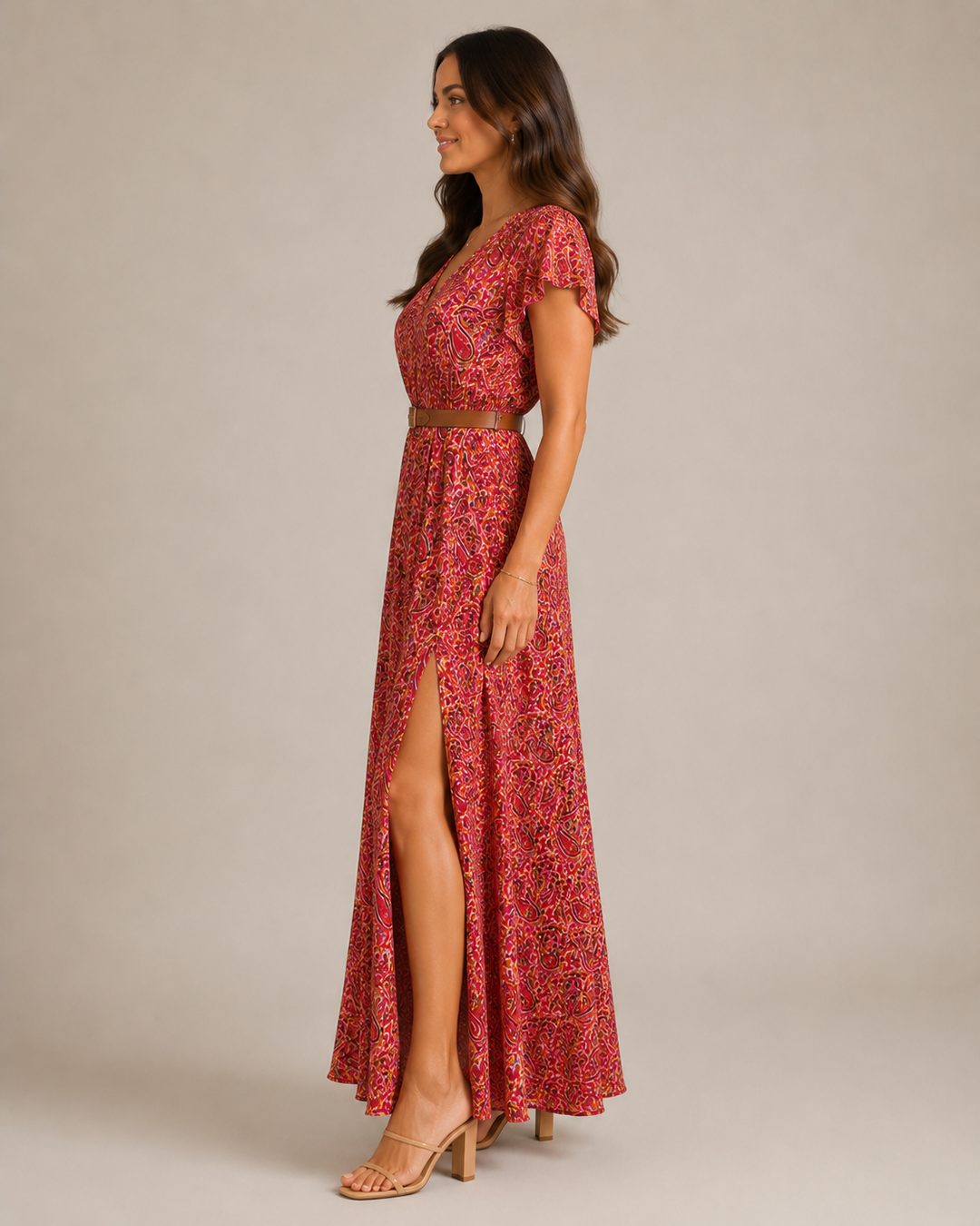 Miranda - Maxi Dress with Elegant Print and Tie Belt