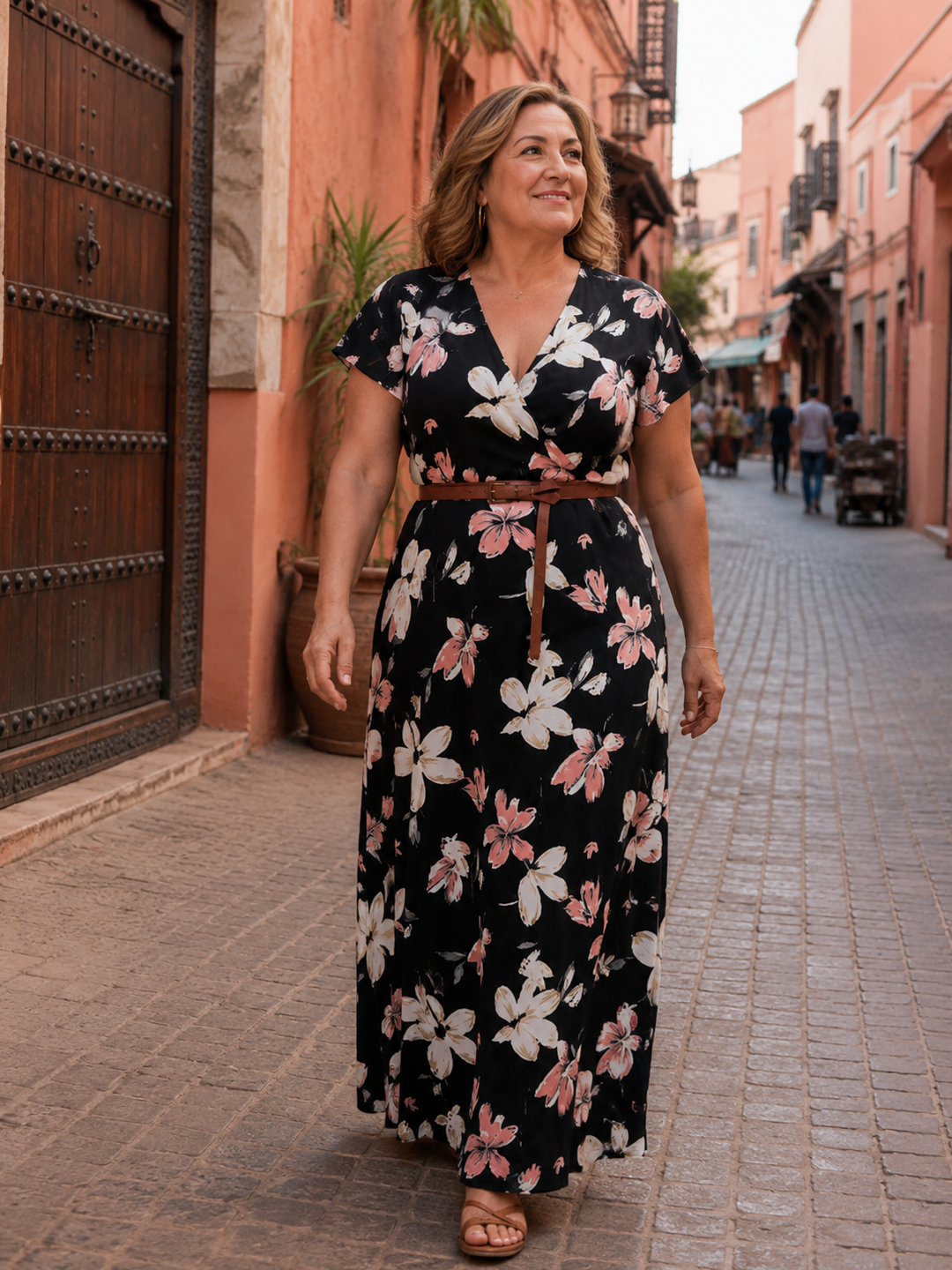 Miranda - Maxi Dress with Elegant Print and Tie Belt