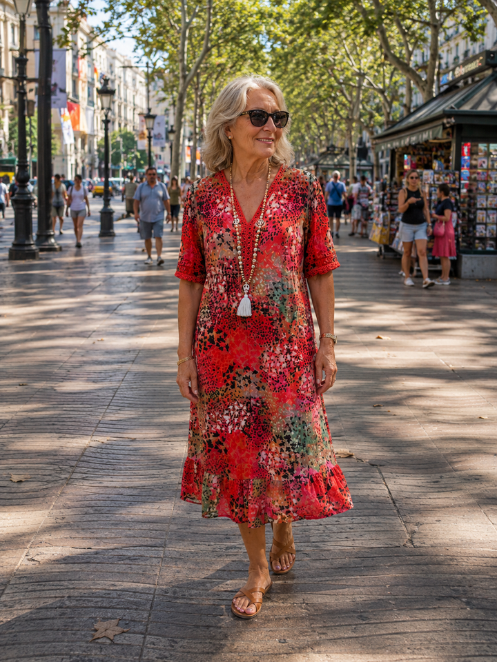 GLORIA | VIBRANT MIDI DRESS WITH ELEGANT TUMMY COVERAGE