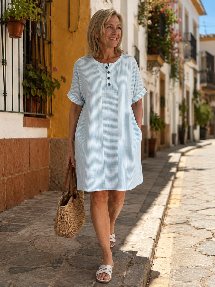 Elegant Beaded-collar Cotton-linen Dress