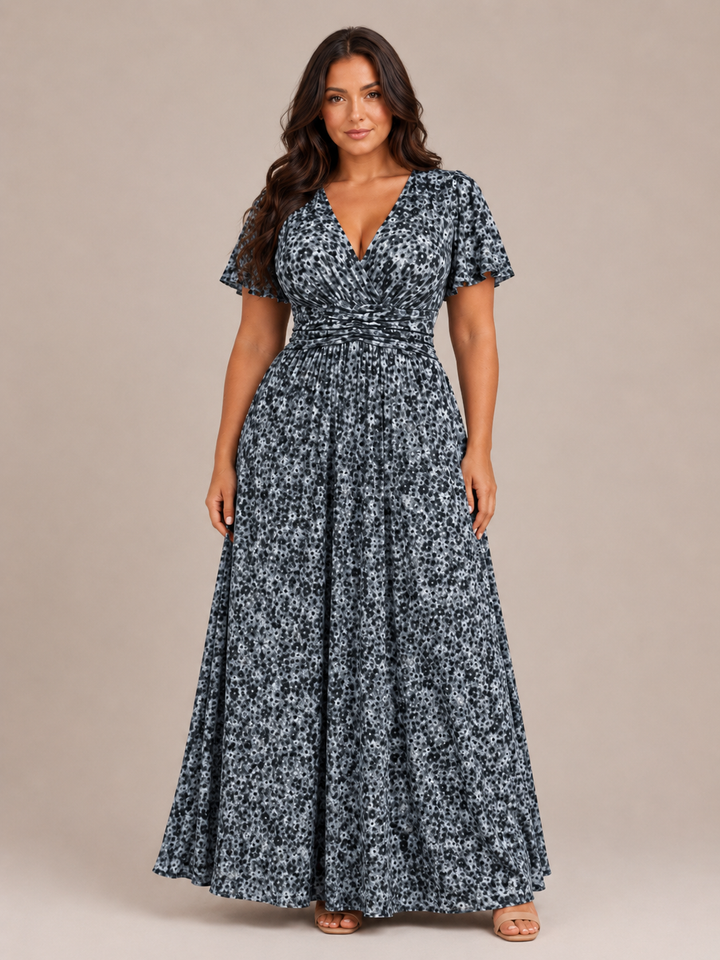 Marjo - Maxi Dress with V-Neck, Elastic Waist and Floral Print