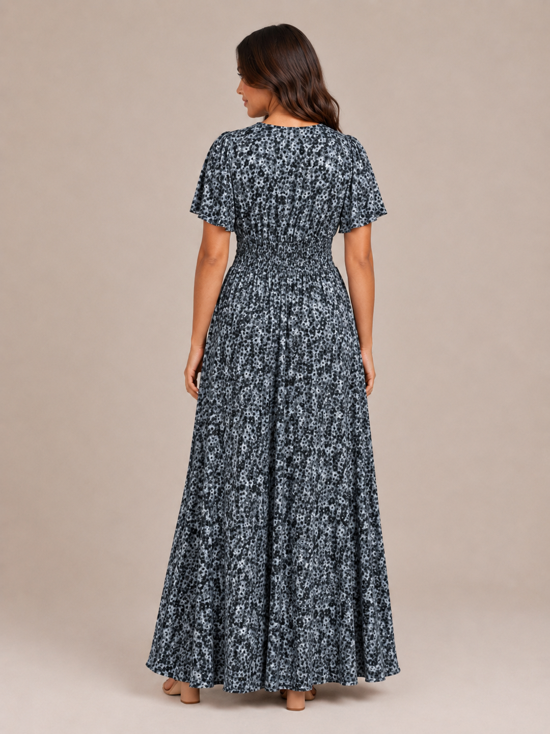 Marjo - Maxi Dress with V-Neck, Elastic Waist and Floral Print