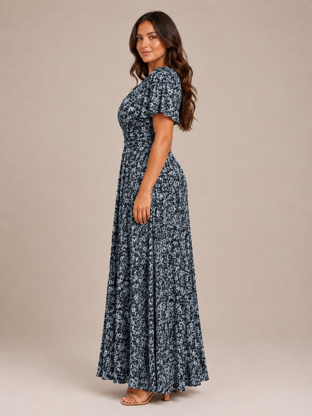 Marjo - Maxi Dress with V-Neck, Elastic Waist and Floral Print