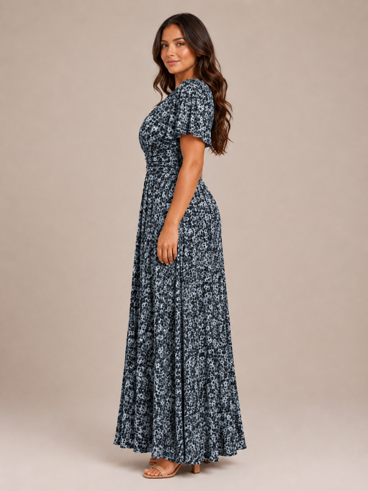 Marjo - Maxi Dress with V-Neck, Elastic Waist and Floral Print