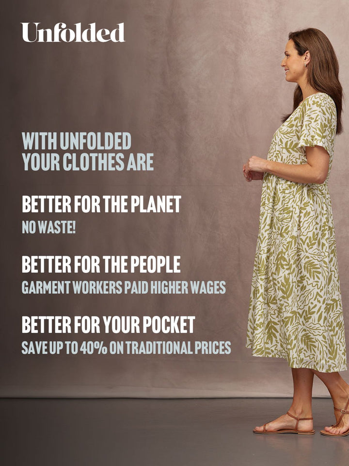 Fern Relaxed Dress - Ecru & Green Leaf Print