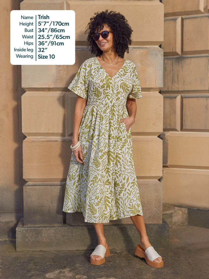 Fern Relaxed Dress - Ecru & Green Leaf Print