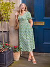 Maddie Short Blouson Sleeve Dress - Green Micro Floral Print