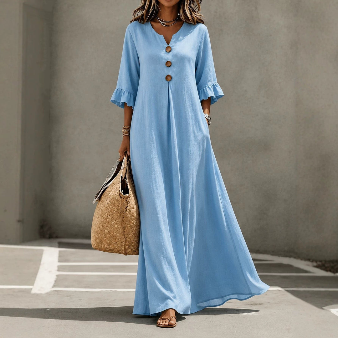 LunaMuse™ Button Front Flowing Maxi Dress