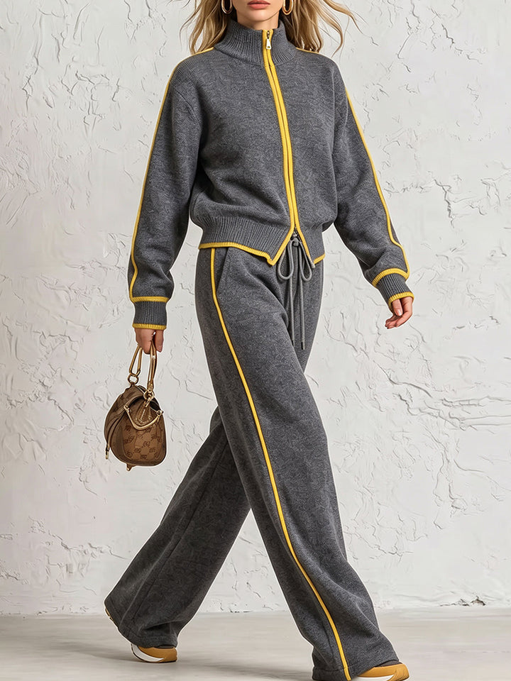 Chic Color Block Trim Knit Loungewear Set