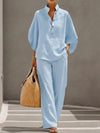 Mariel | Cotton and linen set with batwing sleeves and wide-leg pants