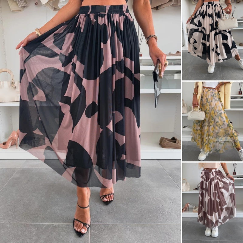 Trendy Print Elastic Waistband Flowy Maxi Skirt
