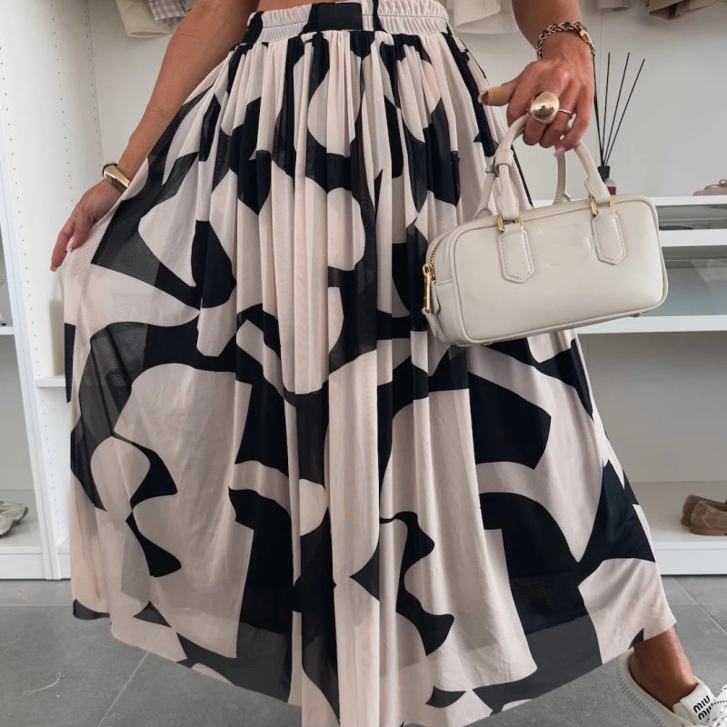 Trendy Print Elastic Waistband Flowy Maxi Skirt