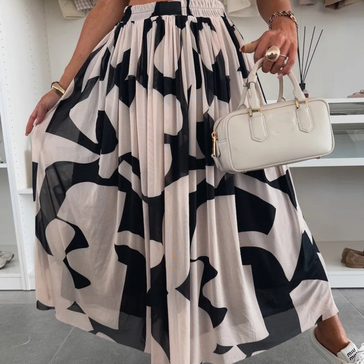 Trendy Print Elastic Waistband Flowy Maxi Skirt