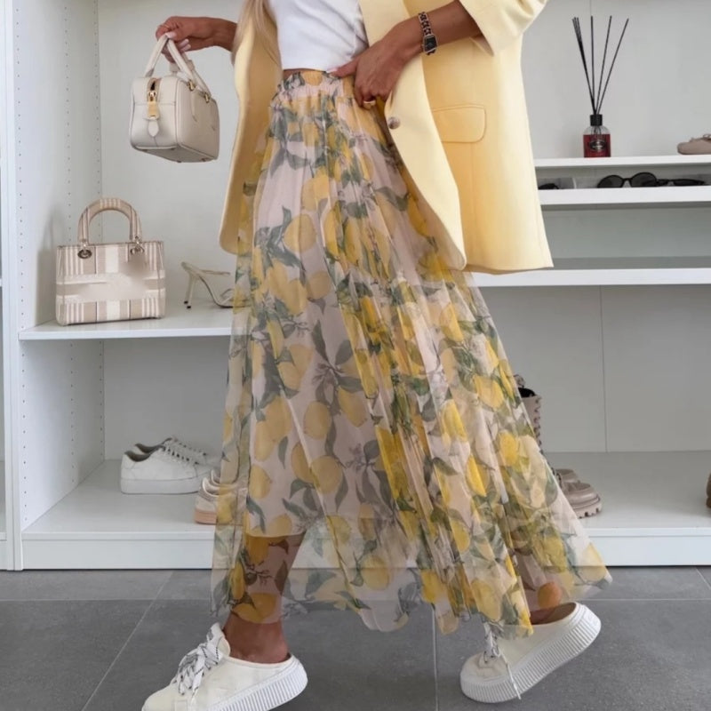 Trendy Print Elastic Waistband Flowy Maxi Skirt