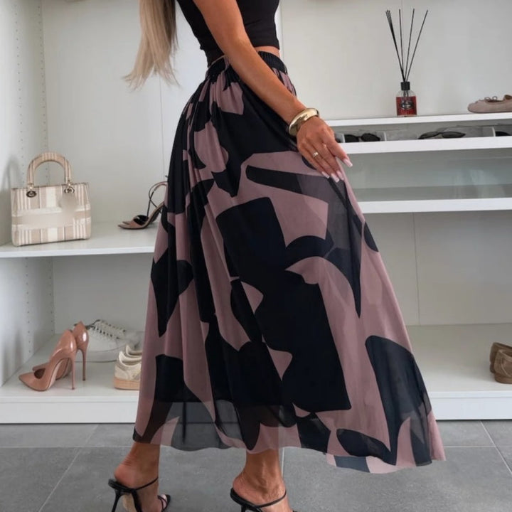 Trendy Print Elastic Waistband Flowy Maxi Skirt