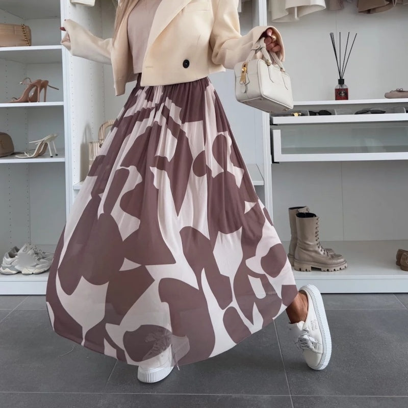 Trendy Print Elastic Waistband Flowy Maxi Skirt