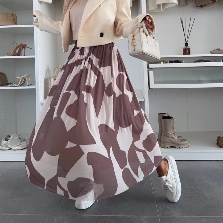 Trendy Print Elastic Waistband Flowy Maxi Skirt