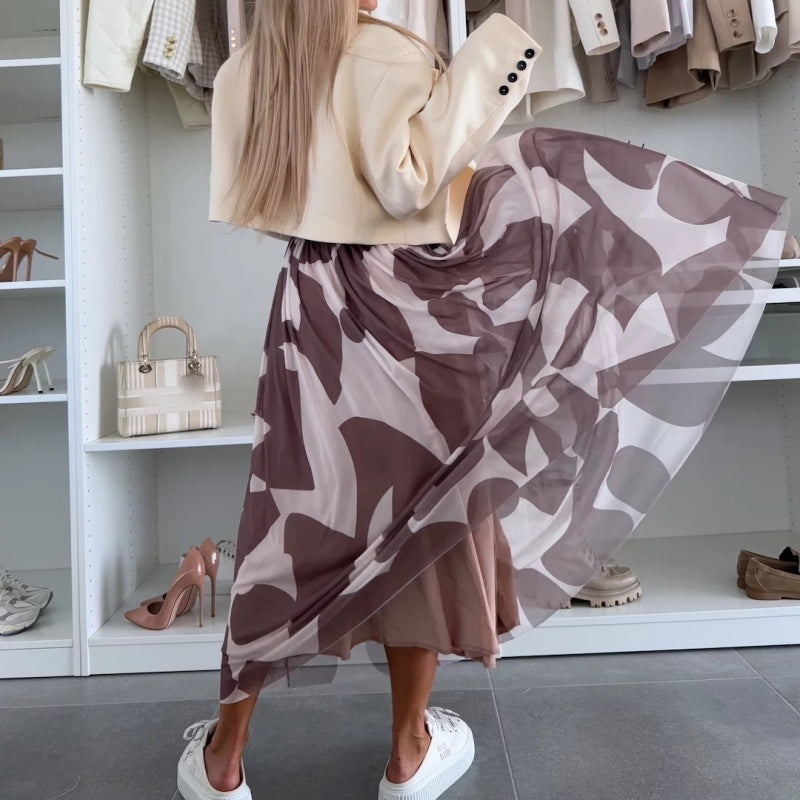 Trendy Print Elastic Waistband Flowy Maxi Skirt