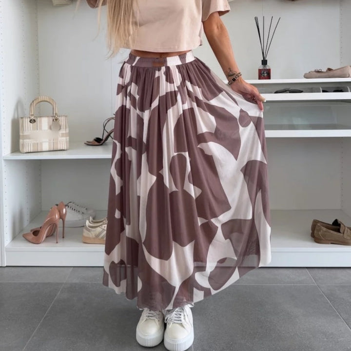 Trendy Print Elastic Waistband Flowy Maxi Skirt