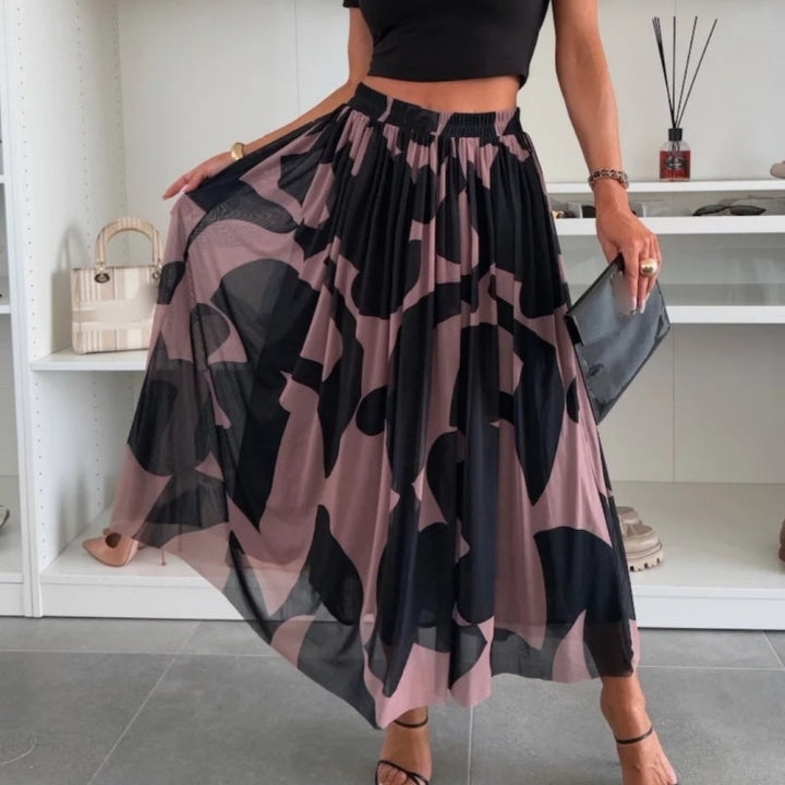 Trendy Print Elastic Waistband Flowy Maxi Skirt