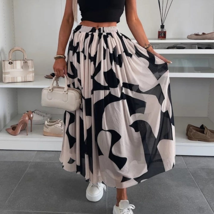 Trendy Print Elastic Waistband Flowy Maxi Skirt