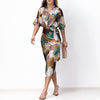 Women's Elegant Satin Abstract Print Wrap Dress