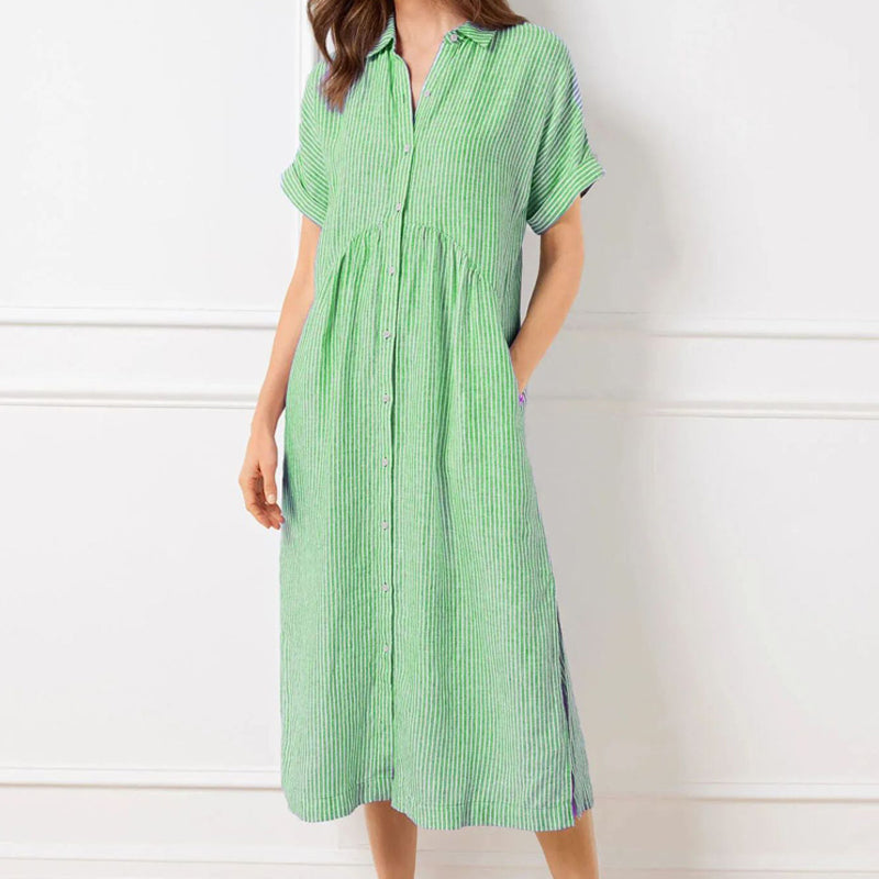 Striped Lapel Button Down Shirt Dress