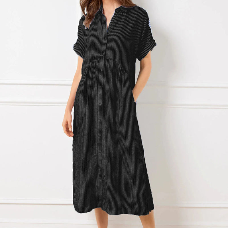 Striped Lapel Button Down Shirt Dress