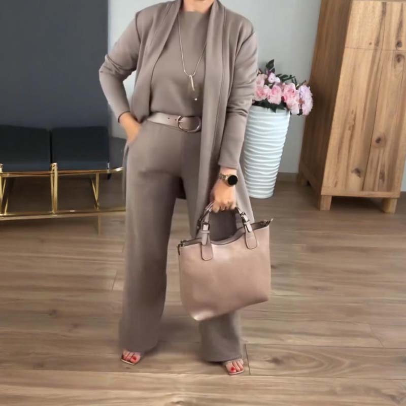 Elegant 3-piece set including long cardigan, top and pants💞