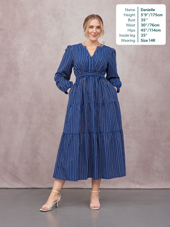 Alicia Long Sleeve Tiered Stripe Dress - Navy & White