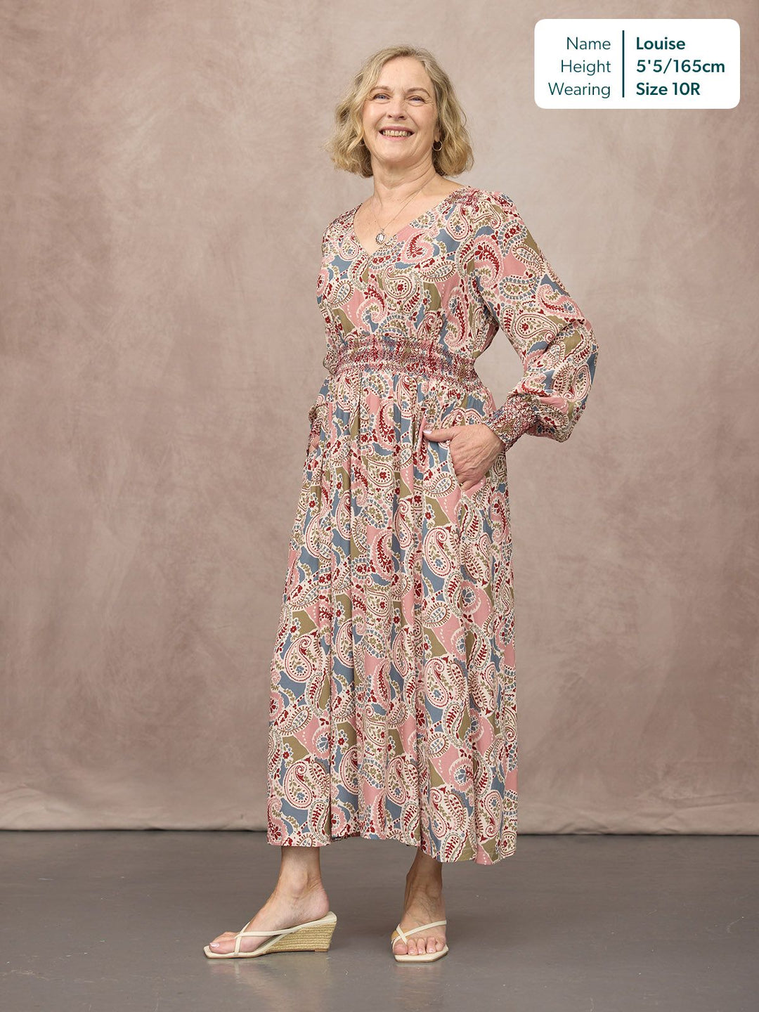 Hatty Contrast Shirring Dress - Multi Paisley Print